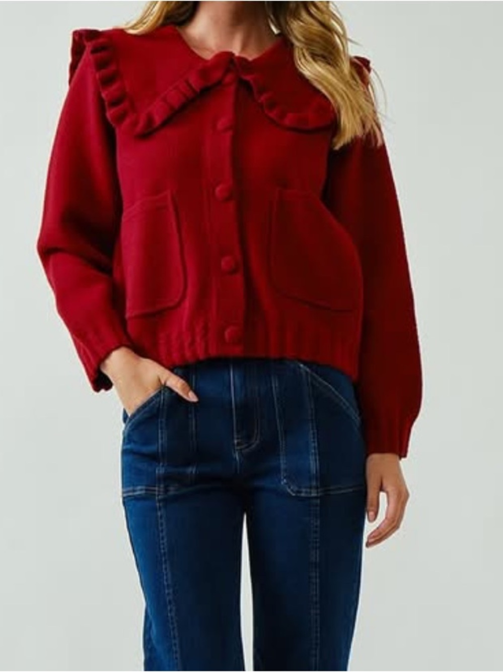 Aaron & Amber red knit cardigan